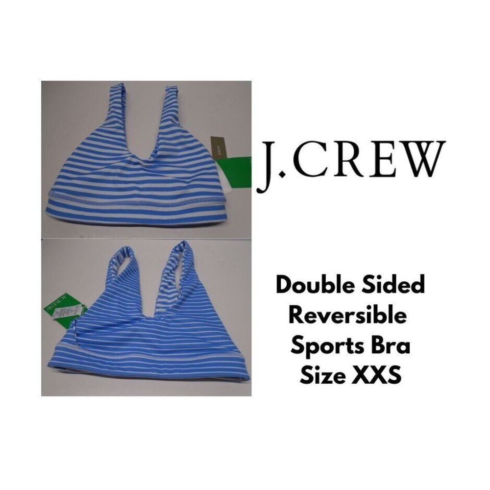 J. Crew CloudStretch Sports Bra Size XXS Blue and White Striped Reversible NWT